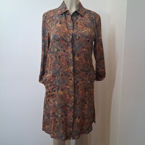 Peruvian Connection Mayfair Shirt Dress Small Floral Long Sleeve Pockets